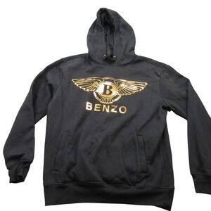 Bleecker and Mercer Benzo Gold Foil Graphic Hoodie Black Mens Medium Streetwear